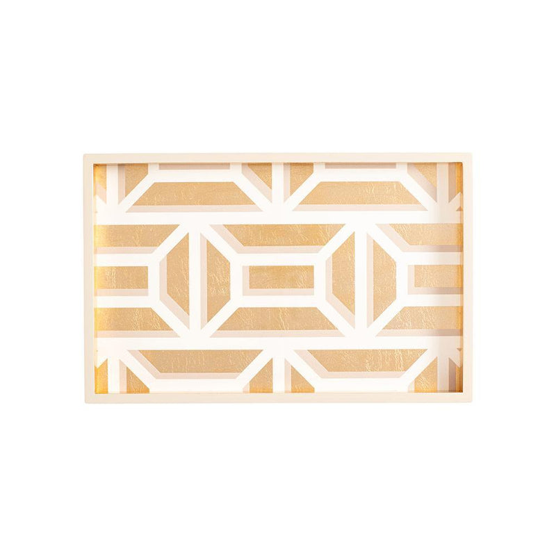 Caspari Garden Gate Lacquer Vanity Tray In White & Gold - 1 Each