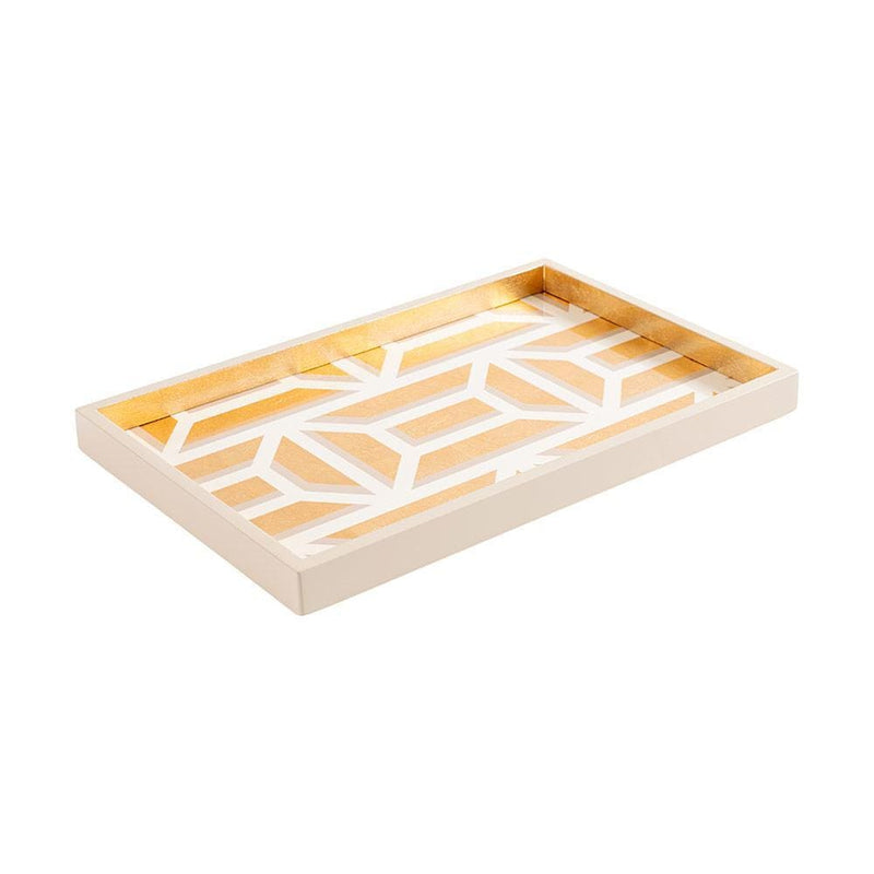 caspari Garden Gate Lacquer Vanity Tray in White & Gold - 1 Each
