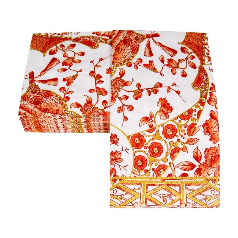 Caspari Gilded Porcelain Coral Guest Towel Napkins - 15 Per Package