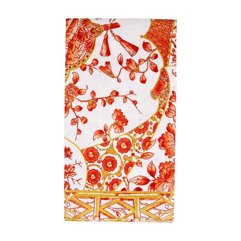 caspari Gilded Porcelain Coral Guest Towel Napkins - 15 Per Package