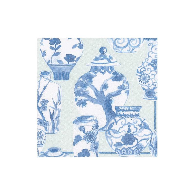 caspari Glazed Porcelain Celadon Paper Linen Boxed Cocktail Napkins - 15 Per Package