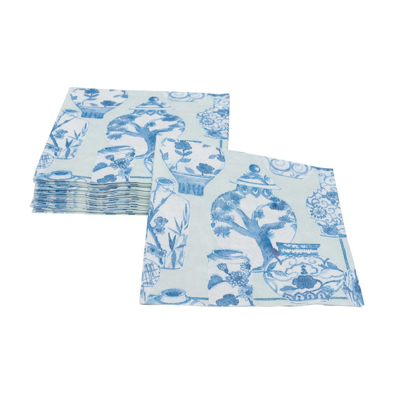 Caspari Glazed Porcelain Celadon Paper Linen Cocktail Napkins - 15 Per Package
