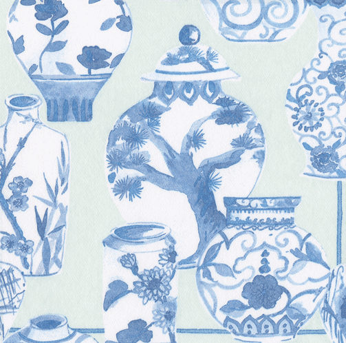 caspari Glazed Porcelain Celadon Paper Linen Cocktail Napkins - 15 Per Package