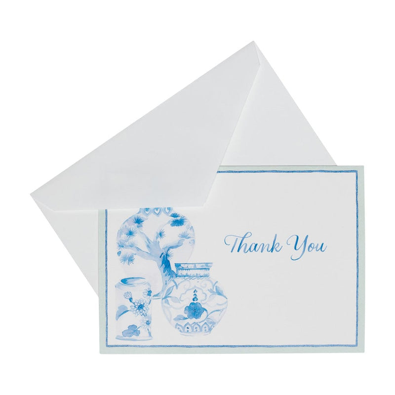 Caspari Glazed Porcelain Thank You Notes - 8 Note Cards & 8 Envelopes