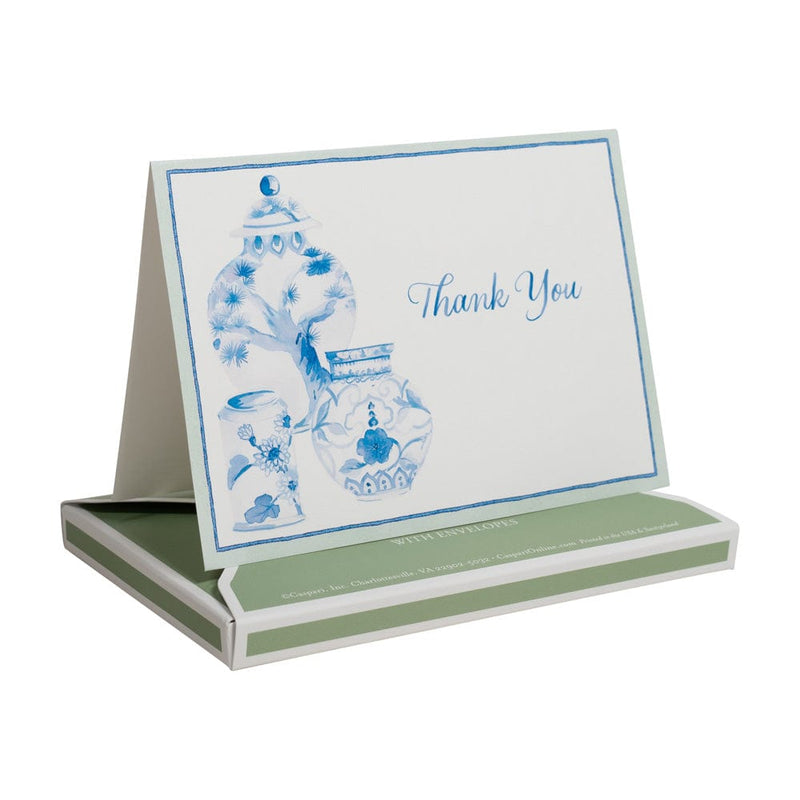 Caspari Glazed Porcelain Thank You Notes - 8 Note Cards & 8 Envelopes