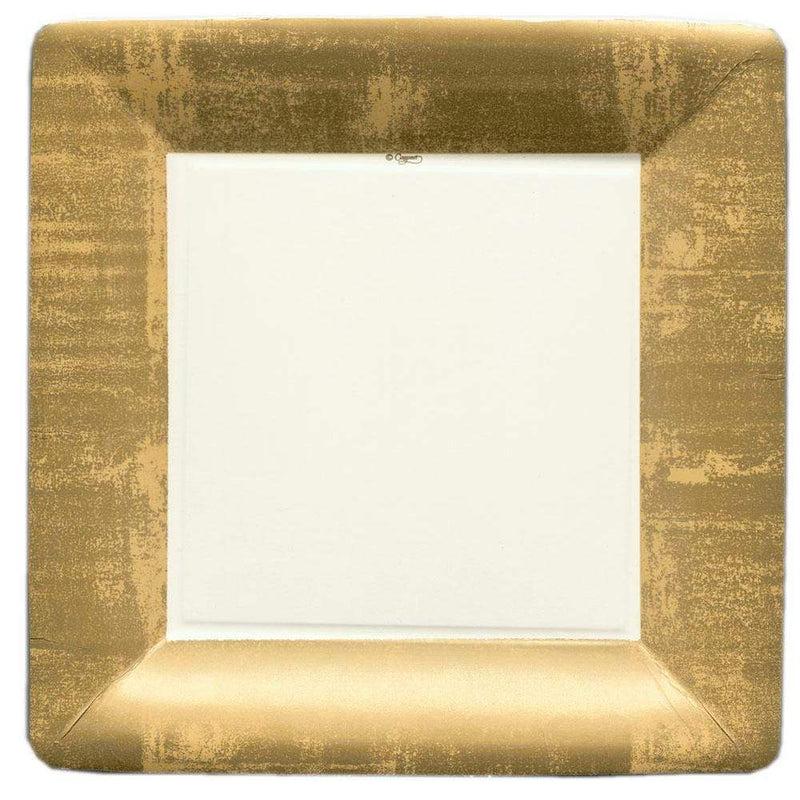 caspari Gold Leaf Square Paper Dinner Plates in Ivory - 8 Per Package