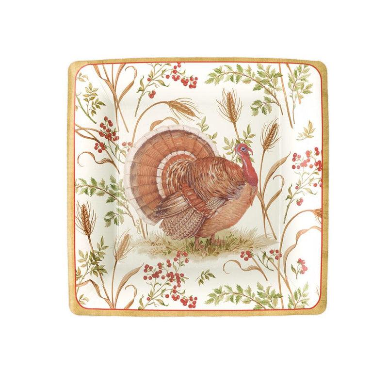 caspari Golden Harvest Square Paper Salad & Dessert Plates in Ivory - 8 Per Package