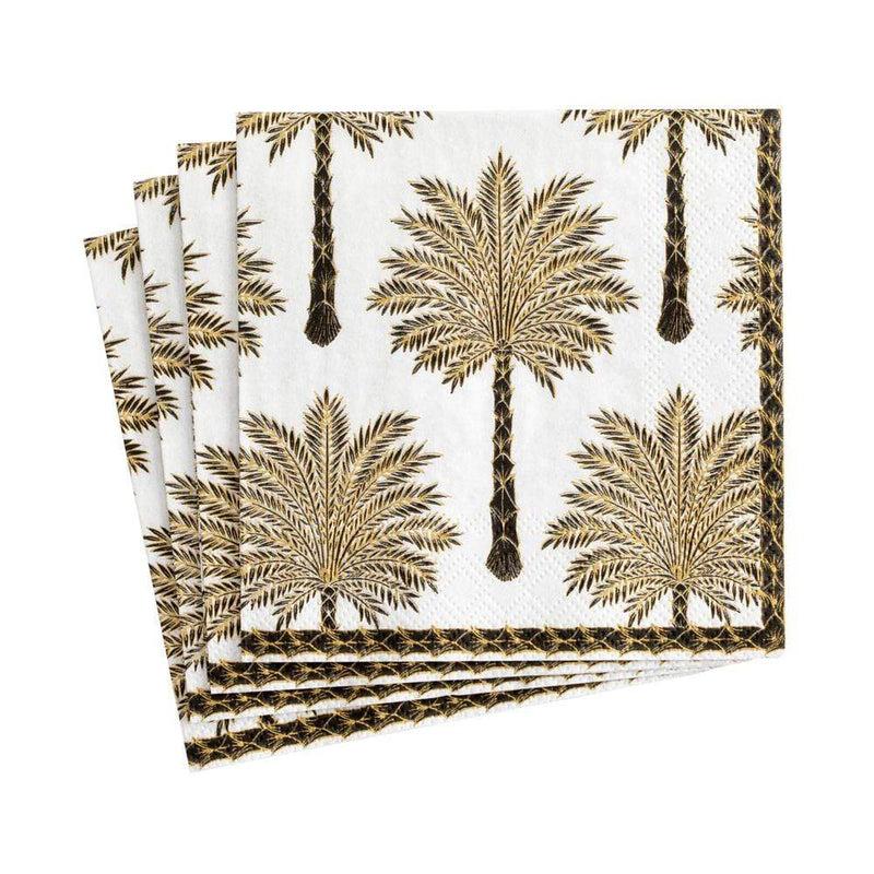 Caspari Grand Palms Boxed Paper Cocktail Napkins In Black - 40 Per Box