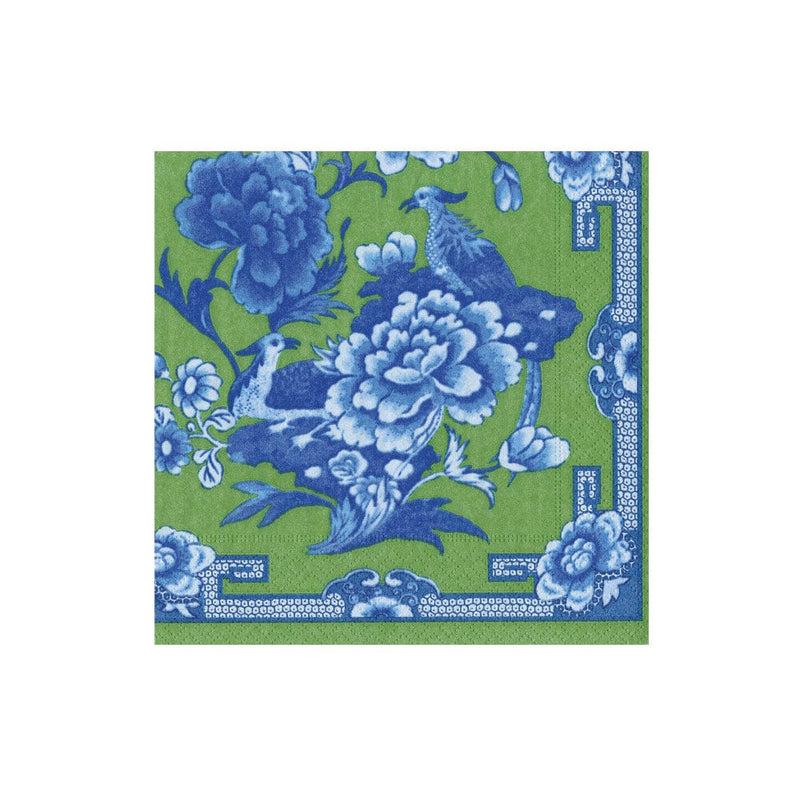 caspari Green And Blue Plate Boxed Cocktail Napkins - 40 Per Box