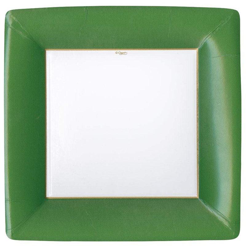 caspari Grosgrain Paper Dinner Plates in Hunter Green - 8 Per Package