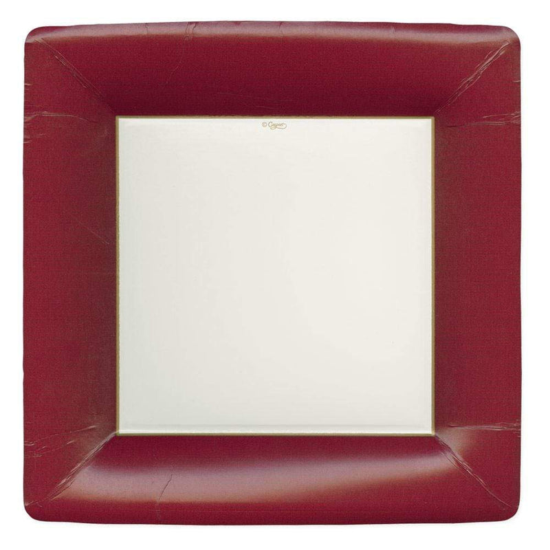 caspari Grosgrain Square Paper Dinner Plates in Cranberry - 8 Per Package