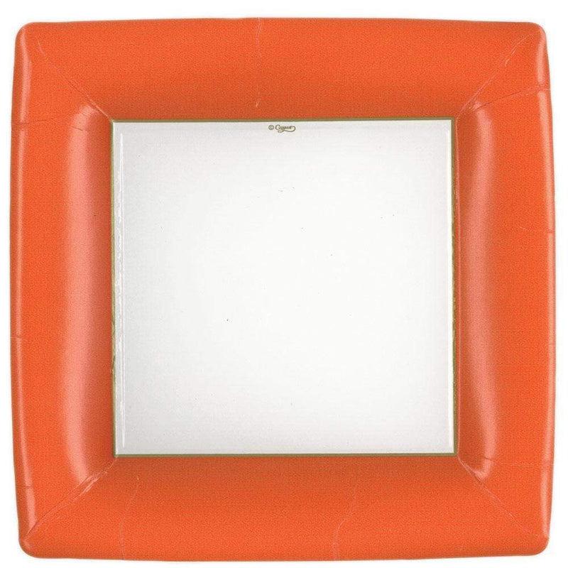 caspari Grosgrain Square Paper Dinner Plates in Deep Orange - 8 Per Package
