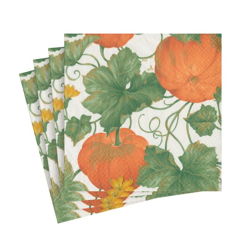 Caspari Heirloom Pumpkins Paper Luncheon Napkins In Ivory & Orange - 20 Per Package