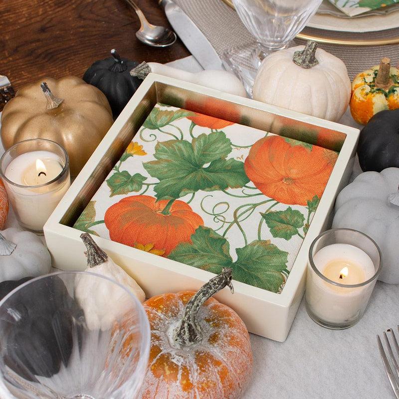 Caspari Heirloom Pumpkins Paper Luncheon Napkins In Ivory & Orange - 20 Per Package