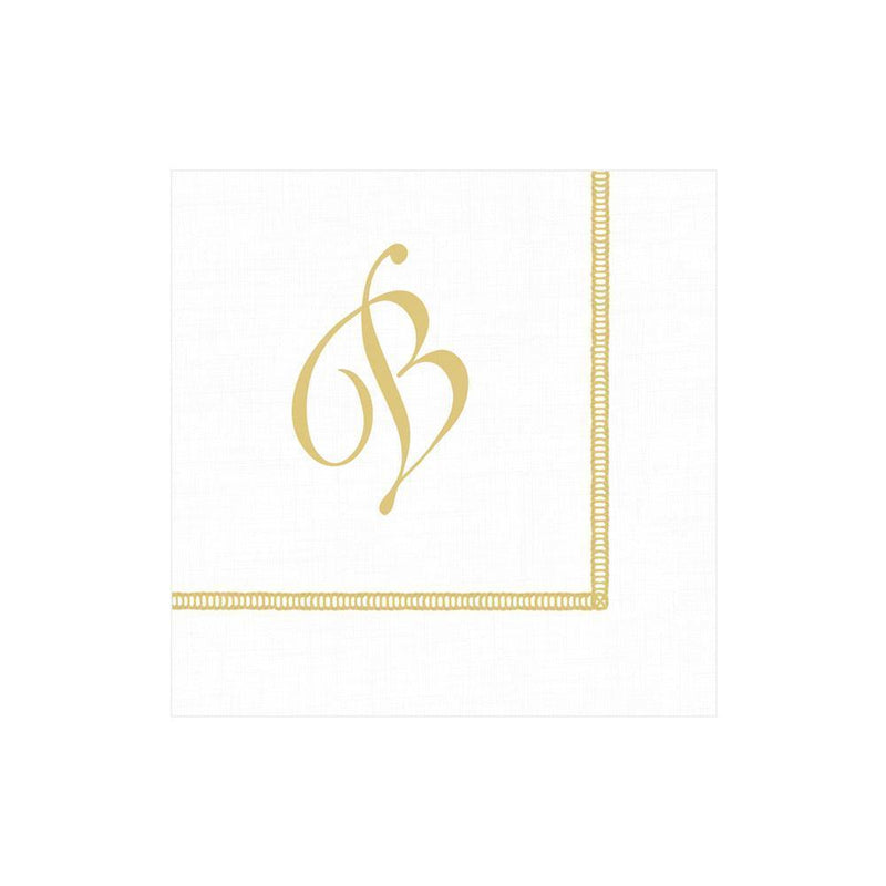 Caspari Hemstitch Script Single Initial Paper Cocktail Napkins - 20 Per Package