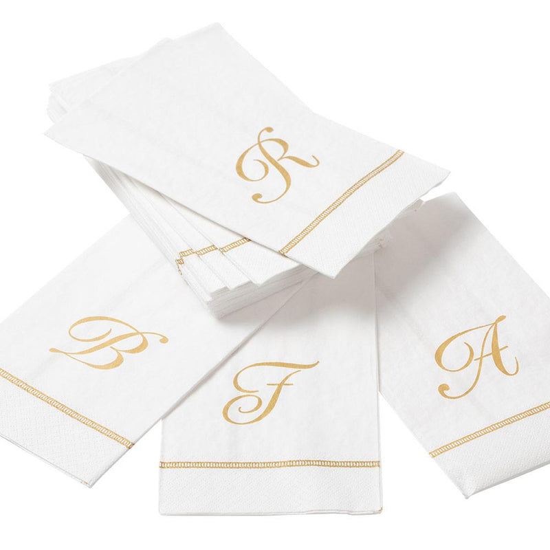caspari Hemstitch Script Single Initial Paper Guest Towel Napkins - 15 Per Package