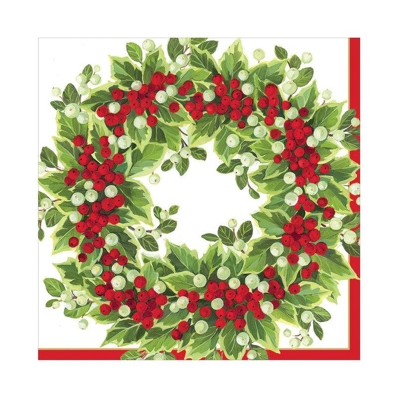 caspari Holly and Berry Wreath Paper Luncheon Napkins - 20 Per Package