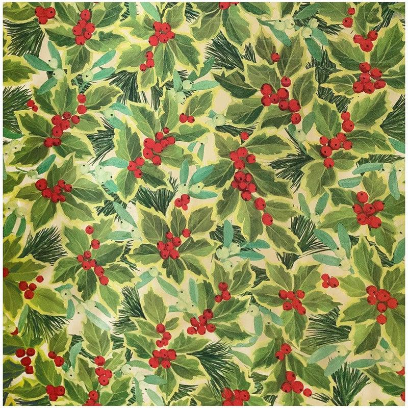 Caspari Holly And Mistletoe Gift Wrapping Paper On Gold Foil - 30" X 6' Roll