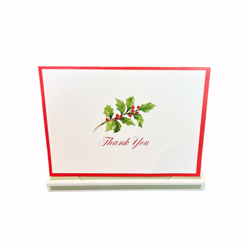 Caspari Holly Sprig Thank You Notes - 8 Thank You Notes And Envelopes Per Box