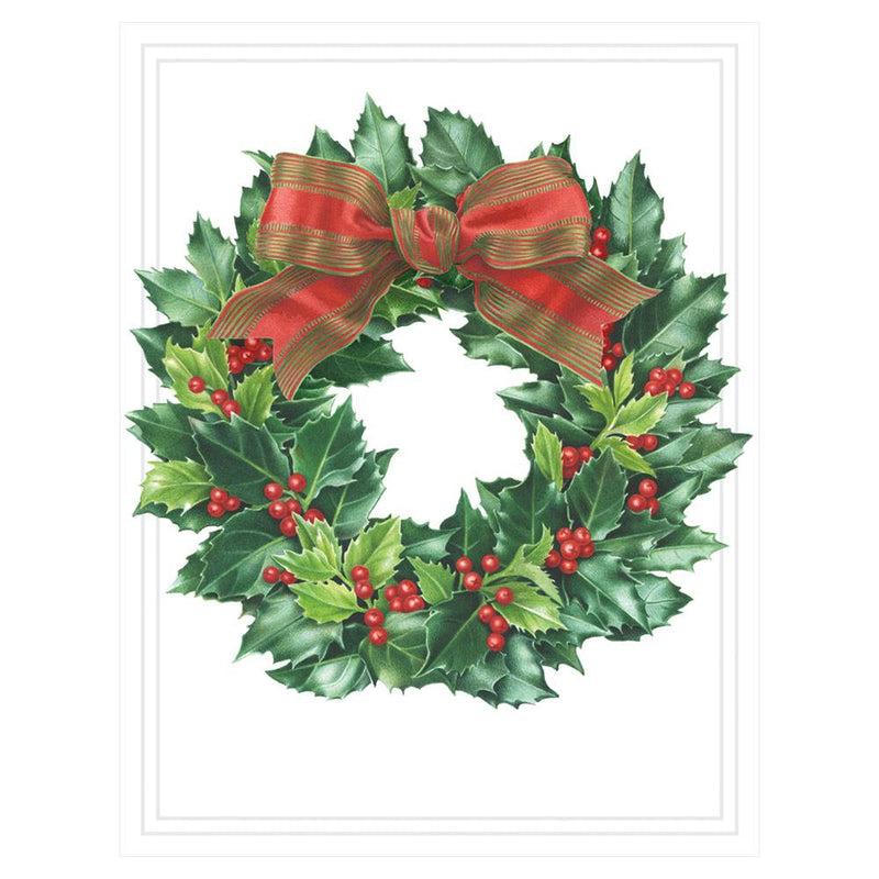 caspari Holly Wreath Large Embossed Boxed Christmas Cards - 10 Cards & 10 Envelopes