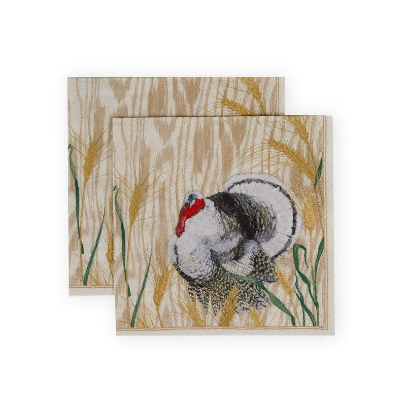 Caspari Homestead Turkey Taupe Cocktail Napkins - 20 Per Package