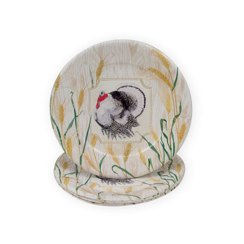 Caspari Homestead Turkey Taupe Dinner Plates - 8 Per Package