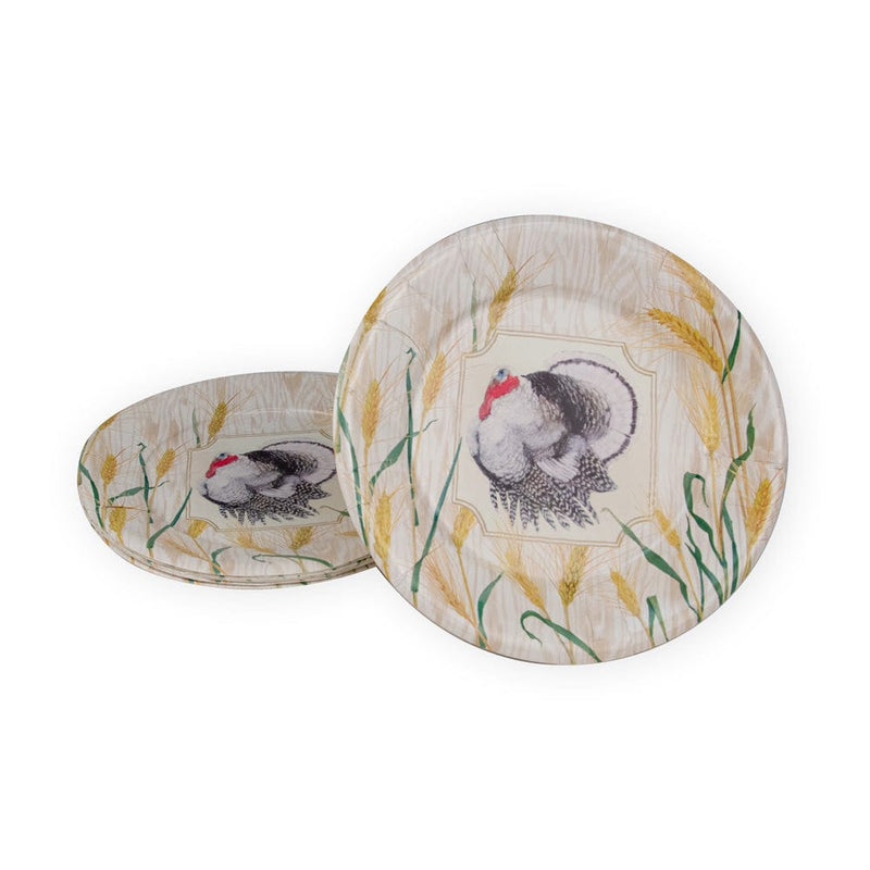 Caspari Homestead Turkey Taupe Dinner Plates - 8 Per Package