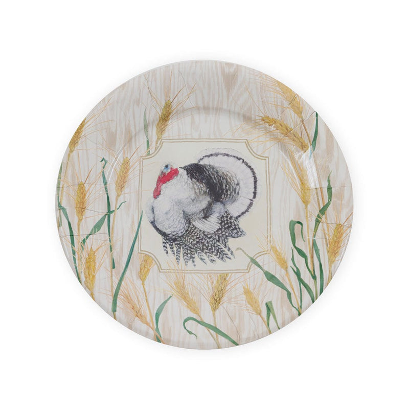 caspari Homestead Turkey Taupe Dinner Plates - 8 Per Package