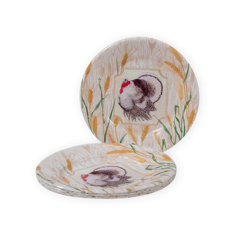 Caspari Homestead Turkey Taupe Salad & Dessert Plates - 8 Per Package