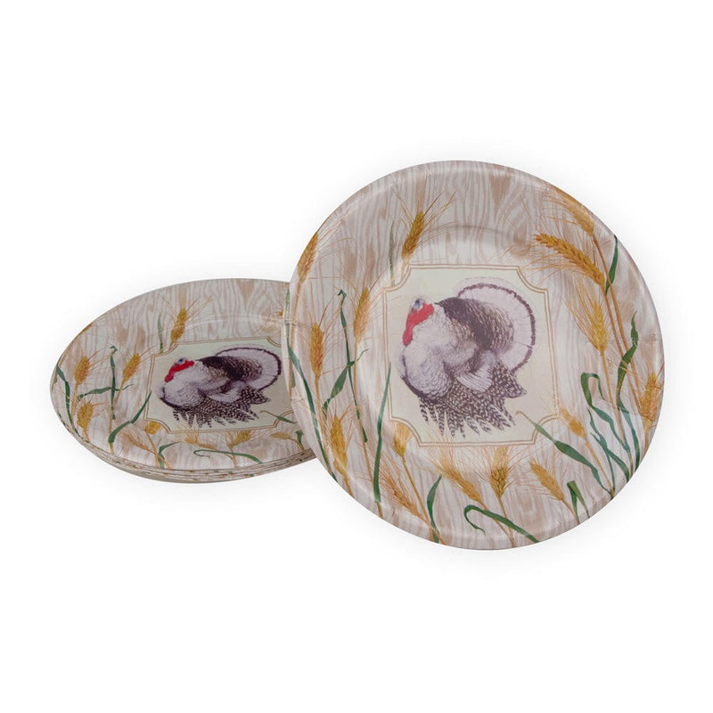 Caspari Homestead Turkey Taupe Salad & Dessert Plates - 8 Per Package