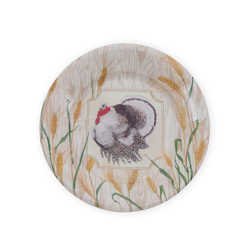 caspari Homestead Turkey Taupe Salad & Dessert Plates - 8 Per Package