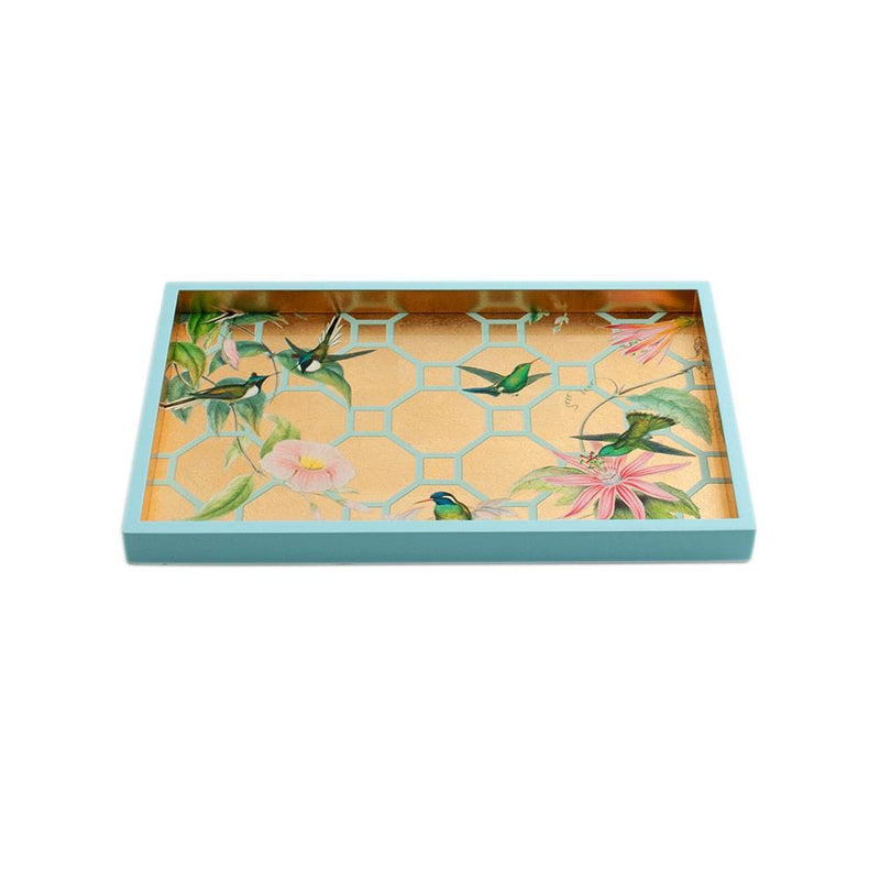 Caspari Hummingbird Trellis Lacquer Vanity Tray In Gold - 1 Each