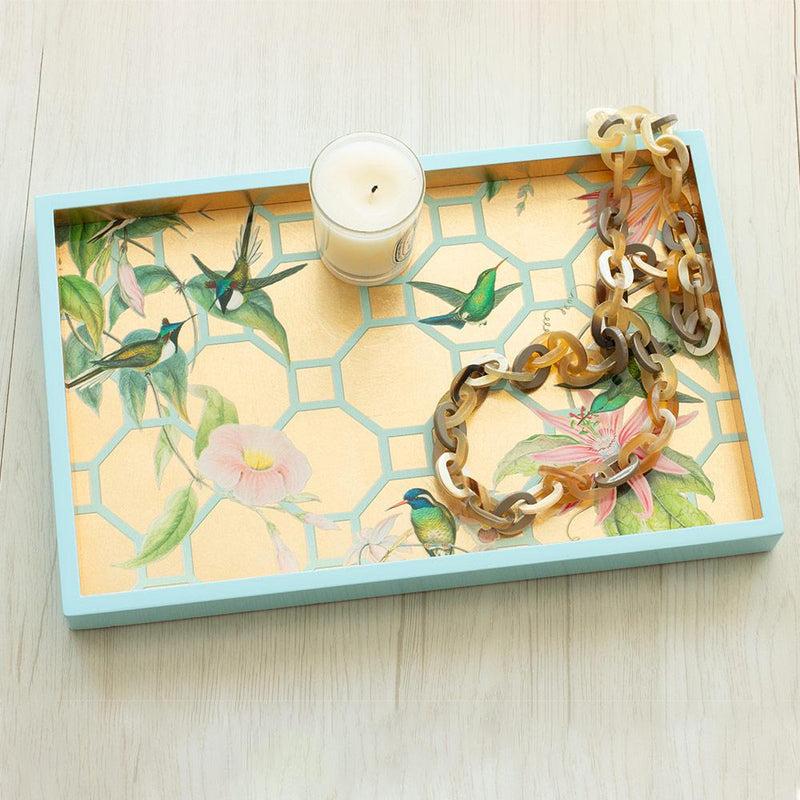 Caspari Hummingbird Trellis Lacquer Vanity Tray In Gold - 1 Each