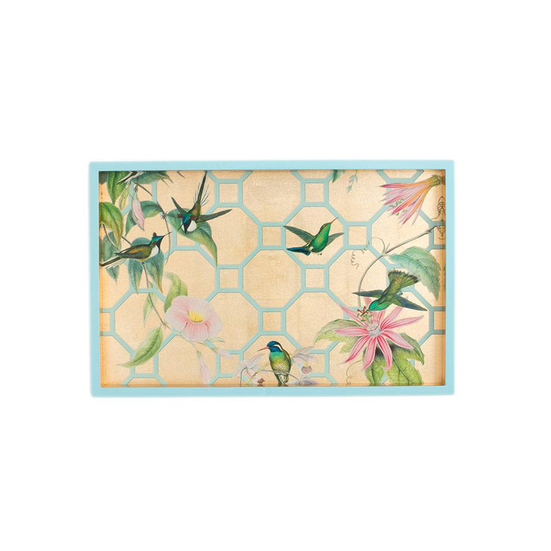 Caspari Hummingbird Trellis Lacquer Vanity Tray In Gold - 1 Each