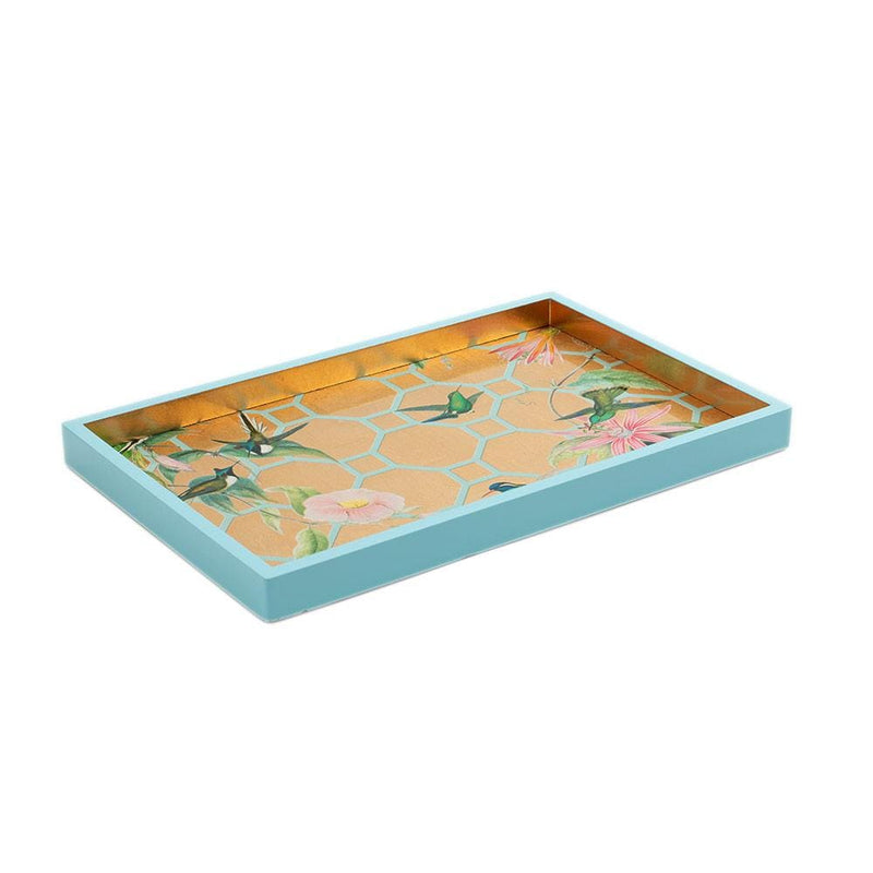 caspari Hummingbird Trellis Lacquer Vanity Tray in Gold - 1 Each