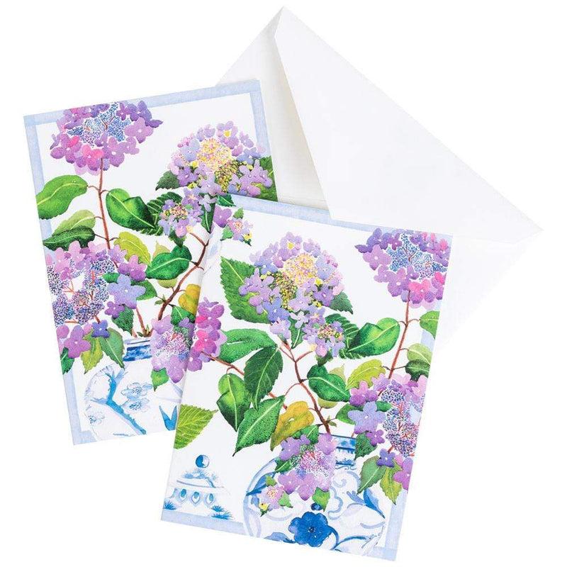 Caspari Hydrangeas And Porcelain Assorted Boxed Note Cards - 8 Note Cards & 8 Envelopes