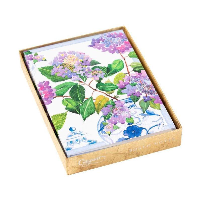 Caspari Hydrangeas And Porcelain Assorted Boxed Note Cards - 8 Note Cards & 8 Envelopes