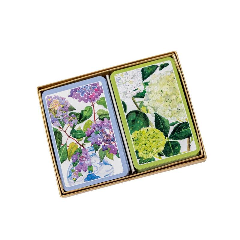 Caspari Hydrangeas And Porcelain Playing Cards - 2 Decks Included