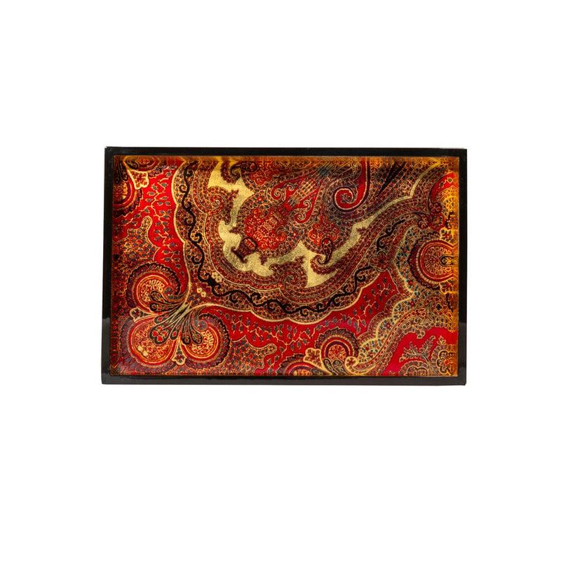 Caspari Jaipur Crimson Lacquer Sm Rect Tray - 8 7/8 X 13 3/4