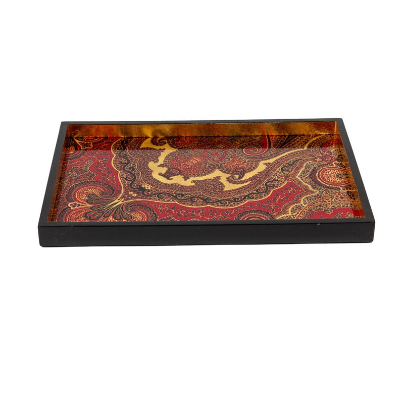 Caspari Jaipur Crimson Lacquer Sm Rect Tray - 8 7/8 X 13 3/4