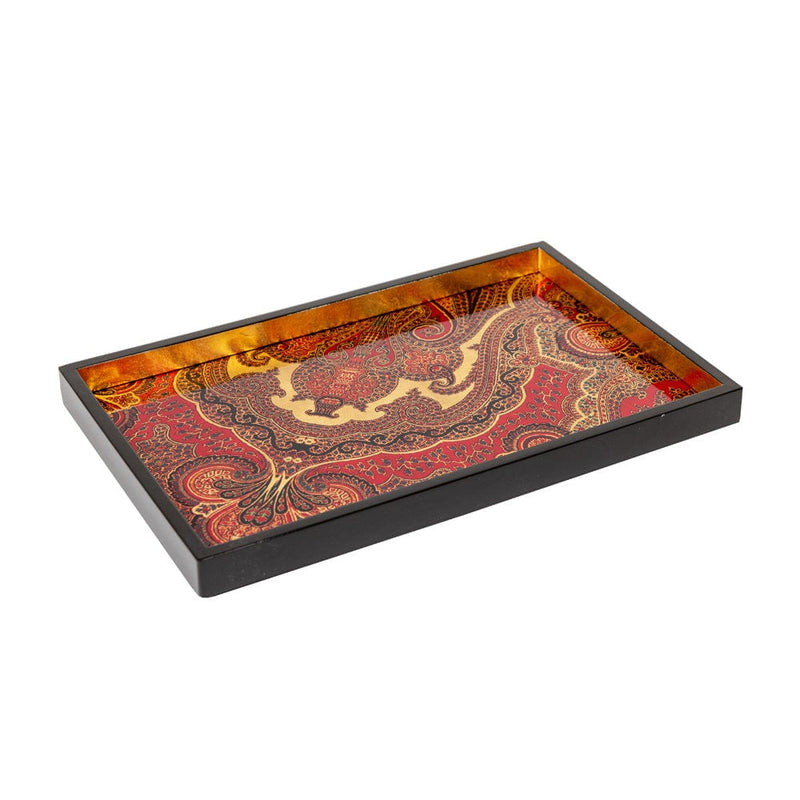 caspari Jaipur Crimson Lacquer Sm Rect Tray - 8 7/8 X 13 3/4