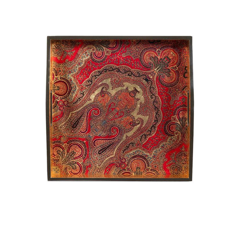 Caspari Jaipur Crimson Lacquer Square Tray - 14" Square