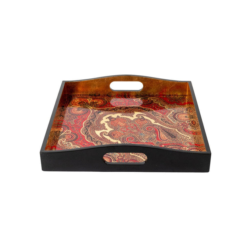 Caspari Jaipur Crimson Lacquer Square Tray - 14" Square