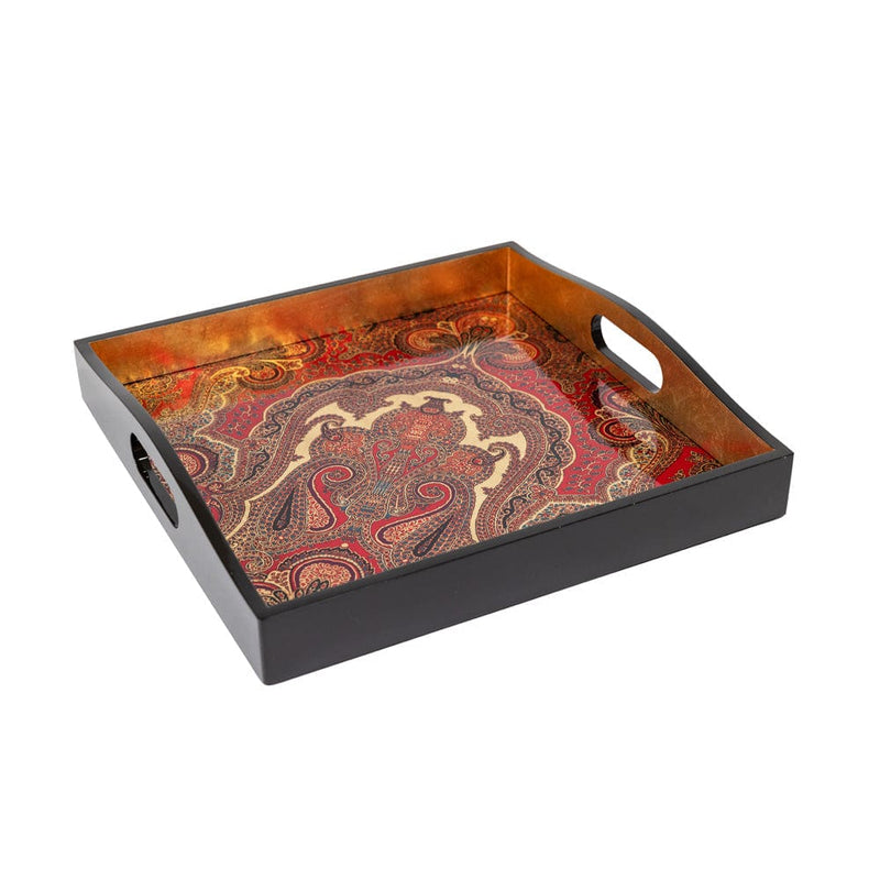 caspari Jaipur Crimson Lacquer Square Tray - 14" Square