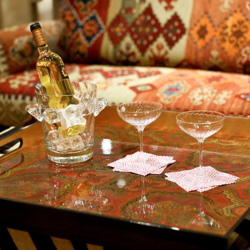 Caspari Jaipur Fuchsia Lacquer Oversize Square Tray - 30" Square