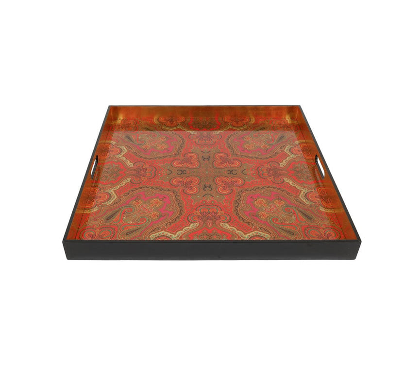 Caspari Jaipur Fuchsia Lacquer Oversize Square Tray - 30" Square