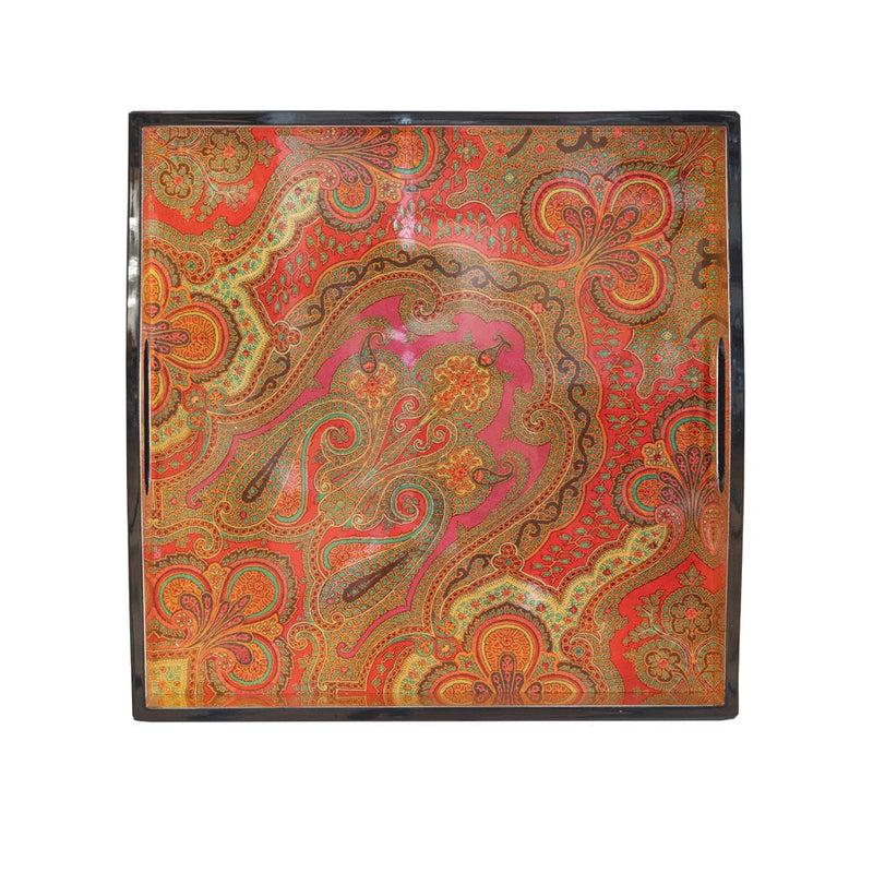 Caspari Jaipur Fuchsia Lacquer Square Tray - 14" Square