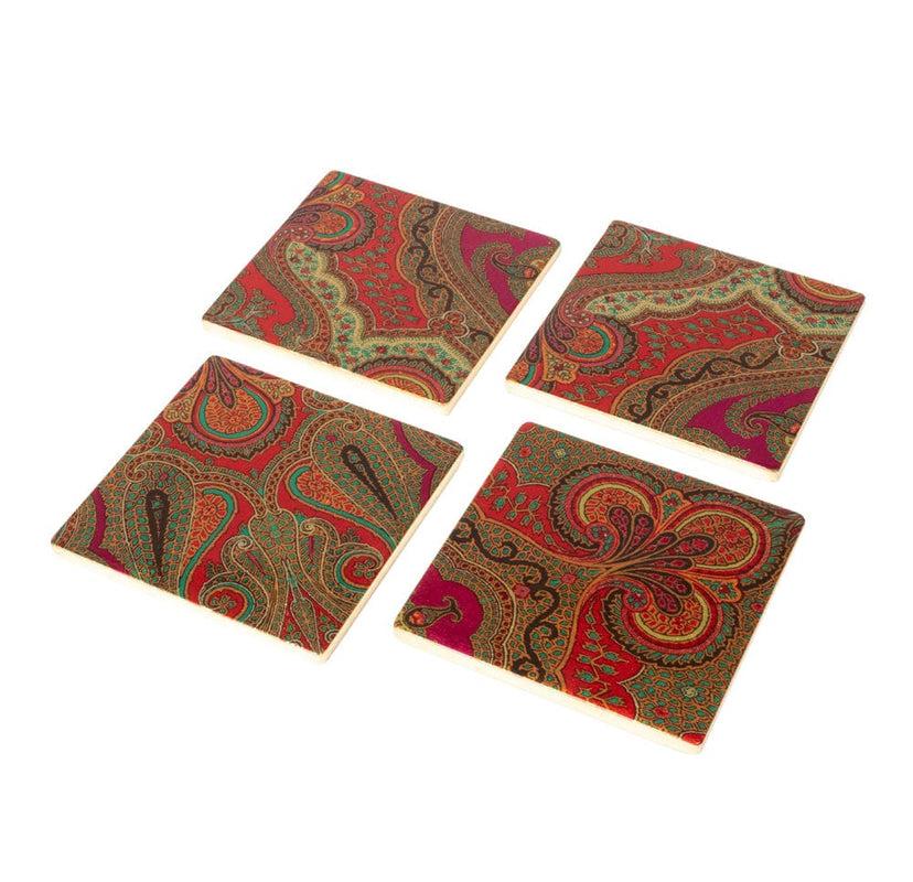 Caspari Jaipur Fuchsia Set Of 4 Lacquer Coasters - 4" Diameter