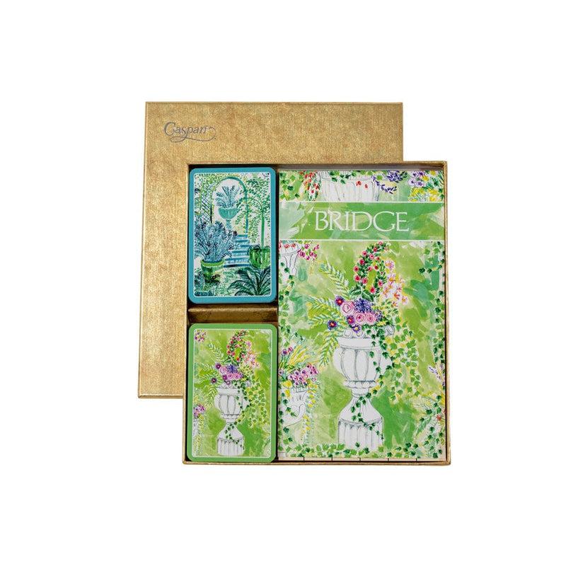 caspari Jardin De Luxembourg Bridge Gift Sets - 2 Playing Card Decks & 2 Score Pads