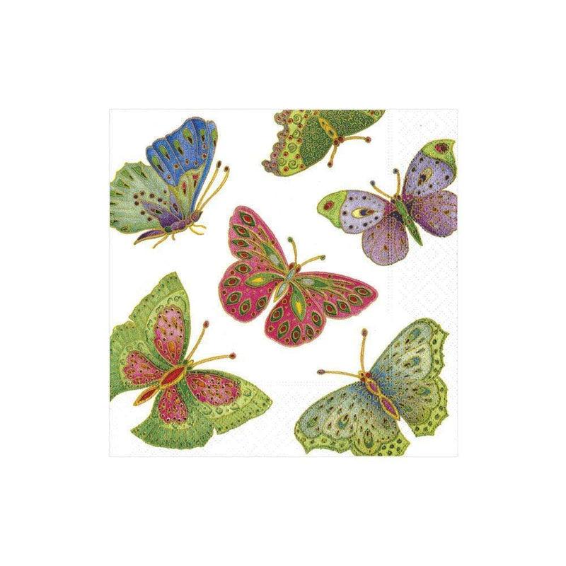 Caspari Jeweled Butterflies Paper Cocktail Napkins In Pearl - 20 Per Package